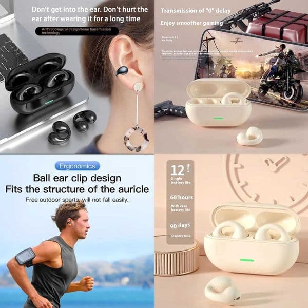 Bone Conduction Headphones HiFi Stereo Sports Waterproof Game Music Wireless Bluetooth Clip-on Earphones With Microphone X260529 thumbnail 2