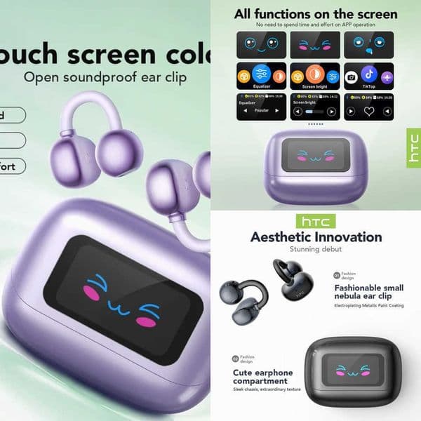 HTC NE54 Bluetooth V60 Earphones AI Translator LCD Screen Earbuds OWS Ear Clip Headphones Wireless Headphones Noise Reduction X260529