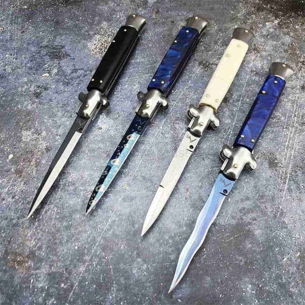 2026 Designer AKC Stiletto Pocket 440 Steel Blade Acrylic Handle High Quality Outdoor Camping Knife EDC Survival Hunting Hiking ToolsXJ240808