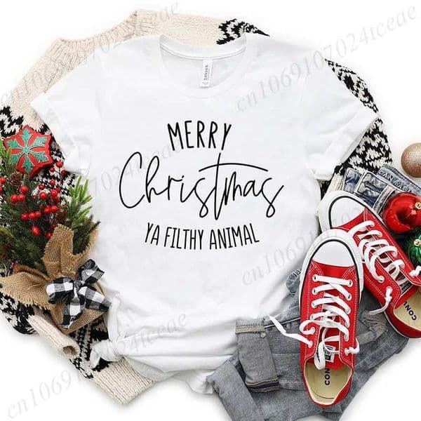 Fashion New Merry Christmas Ya Filthy Animal T-Shirt Men Women T-Shirt Christmas Saying Harajuku Strtwear T-Shirt Casual Tops D260528