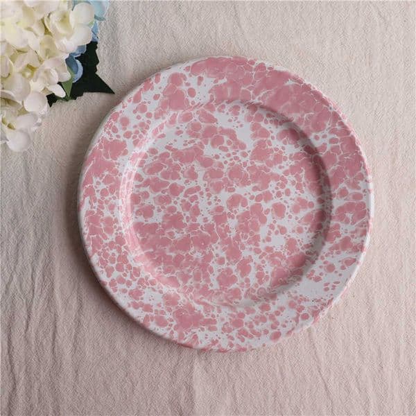 Impression Enamel USA Splash-Ink Enamel Plate Pink Dot Breakfast Plate Dessert Salad Flat Plate Picnic PlateL260529