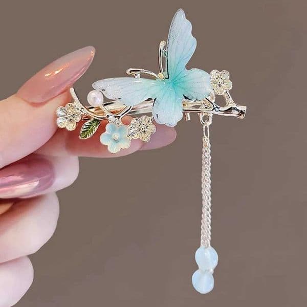 Hair Clip with Bangs Vintage Style Hairpin Gradient Butterfly Tassel Hair Clip Niche Design Duckbill Clip Side Clip for Women M260529