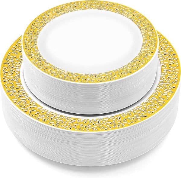 40/20pcs Gold Plastic PlatesParty Dinner Plates and Salad/Dessert Plates ComboHeavy Duty Plastic Plates for Parties WeddingL260529
