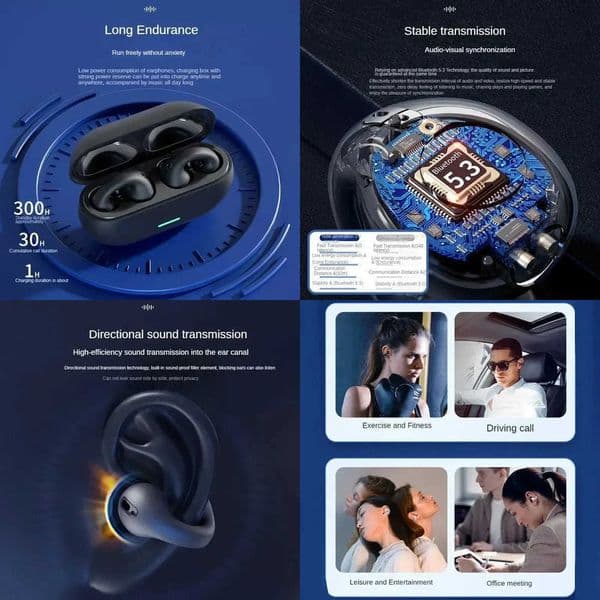 T75 Wireless Bluetooth 53 Bone Conduction Headphones Clip Ear Music Noise Canceling Headset HD Call Sports Gaming Earphone X260529