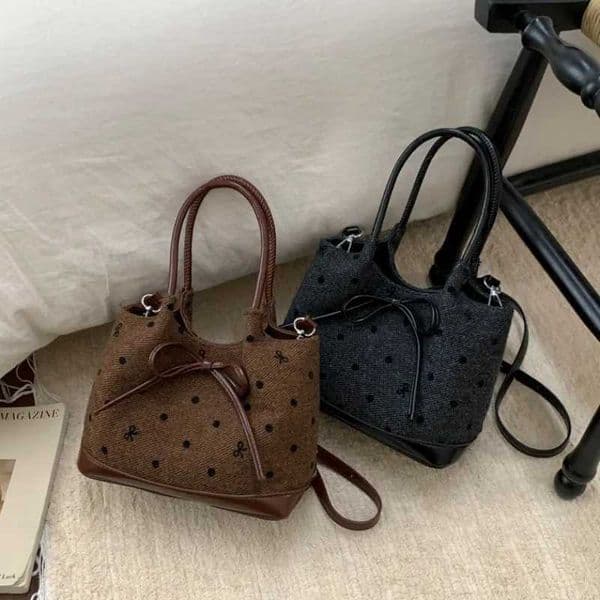 New Niche Design Bow Polka Dot Basket Handbag new style Bucket Bag womens tote bag Fashion Female Handbags Luxury Polka Dot BagR260530