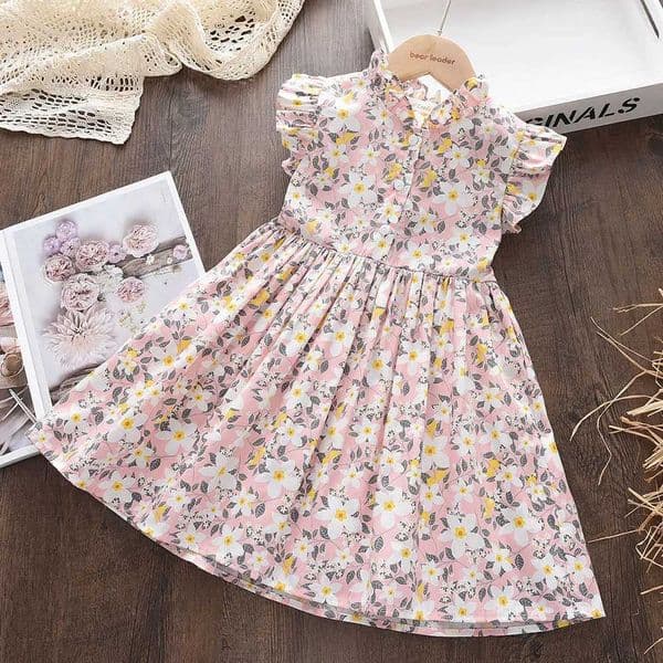 Bear Leader Girls Casual Dresses 2022 New Summer Kids Baby Flowers Print Costumes Floral Party Birthday Princess Vestidos 2-6Y M260529