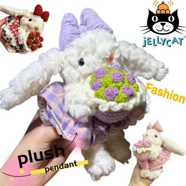 JC Bunny rabbit 3D plush doll keychain cute and fashionable cartoon personality creative bag and key accessory gift for friends L260529