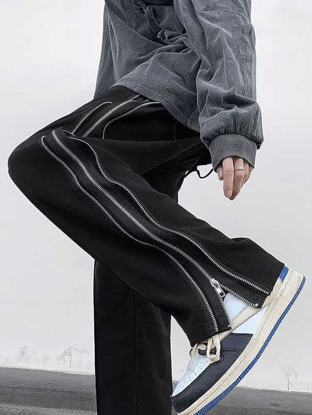 Streetwear Side Split Zipper Loose Casual Straight Pants Men Outdoor Y2k Black Parachute Long Trousers 2023 New H260530