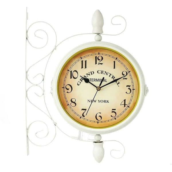 Double Sided Train Station Waterproof Wall Clock White for Garden Retro Wrought Metal Wall Clock Silent Indoor Outdoor Decor D260318 Y260530