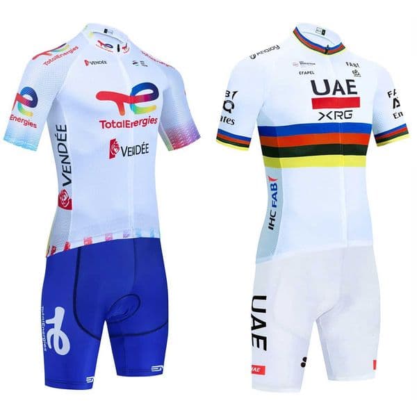 New UAE Cycling Jersey White TOTAL Team Bike Jersey Shorts Set Men Women Quick dry Ropa Ciclismo Pro Bicycle T-Shirt ClothingR260530