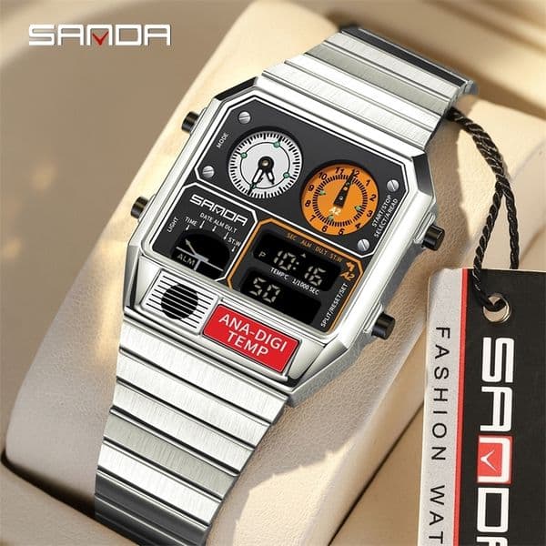 SANDA Top Fashion Mens Leisure Electronic Watch Multifunctional Thermometer Stopwatch Timing Mens Electronic Watch 3192 260520