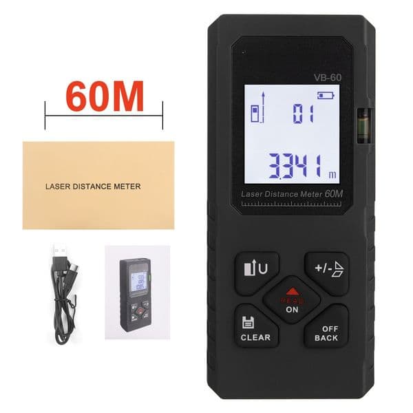 Laser rangefinder Handheld infrared electronic ruler measuring room meter 60 meters, multi-functional horizontal laser rangefinder