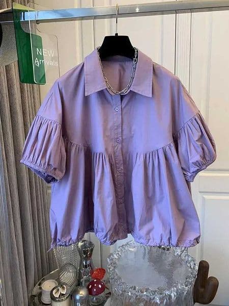 Temperament Loose Short Sleeve Blouses Womens Clothing Single Breasted Blouse Tops Korean Chic Solid Color Pleated Shirts M260530