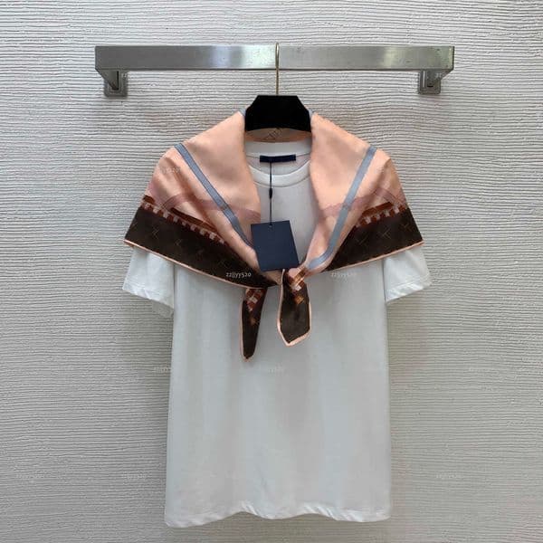 Brand round neck women top Summer lady short-sleeve women designer clothes printed square scarf short sleeved t-shirt A700X14N053