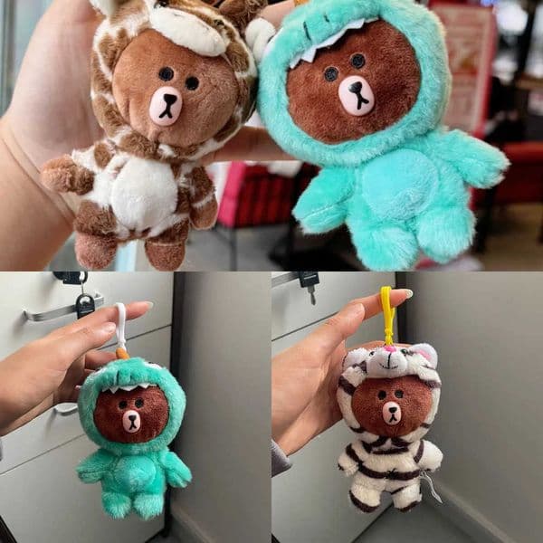 14CM Cute Bear Plush Keychain Animal Costume Stuffed Doll Kawaii Bag Charm Soft Toy Key Ring Gift for Girls Boys Women Backpack L260530