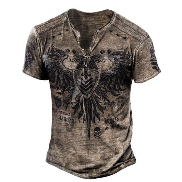 Mens T Shirts Designer Retro Print Henley Tees Plus Size Loose Tops For Daily Outdoor Casual Wear