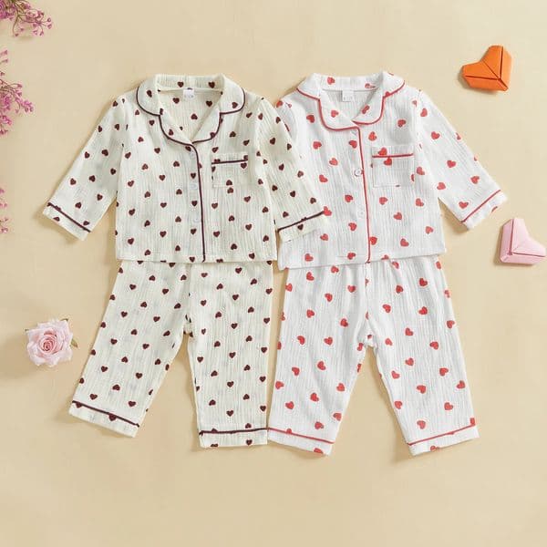 Citgeett Spring Valentines Day Kids Girls Pajamas Heart Print Long Sleeves Shirt Elastic Pants Sleepwear Clothes 260529
