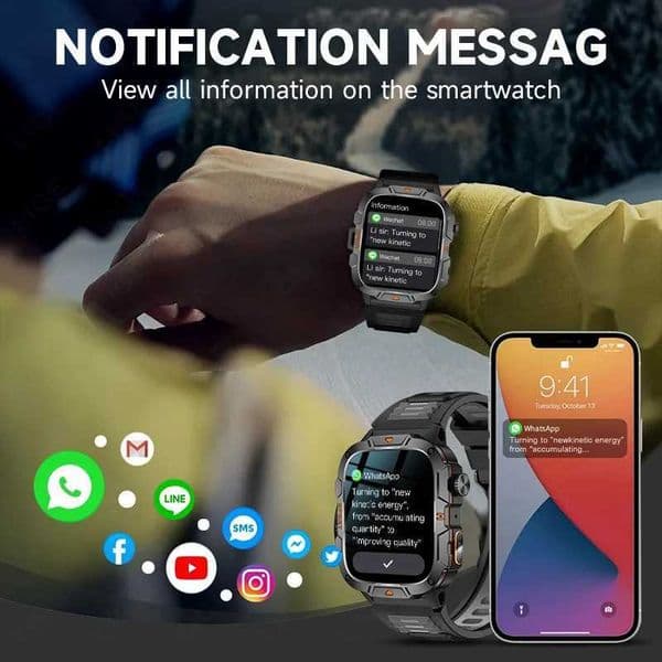 LIGE New Military Call Smart Watch Sports LED Flashlight 196 HD Sn Health Monitor IP68 Waterproof Men SmartwatchJ260530