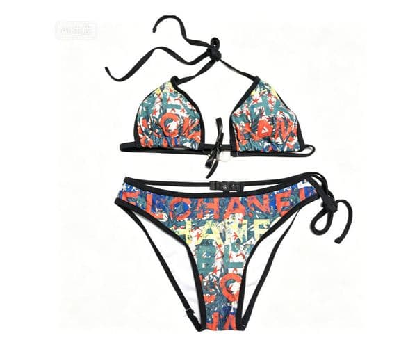 Designer bikini swimsuit, sexy women's swimwear, multi-colored beach swimsuit with S-shaped letter print. msssss
