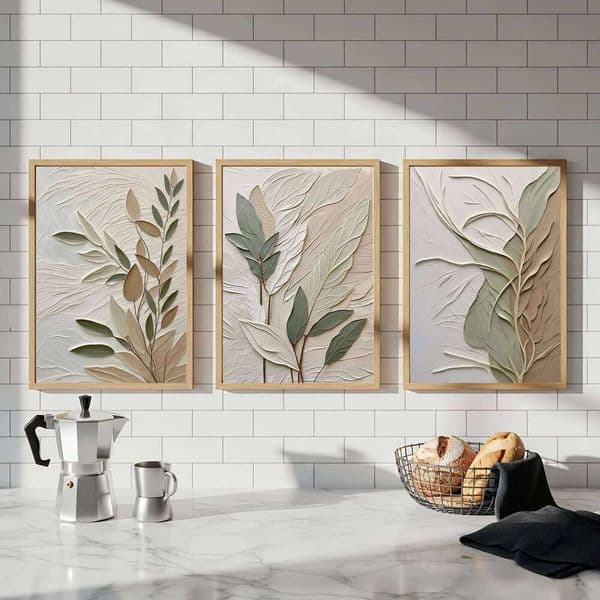 3pcs Textured Leaf Art Poster Neutral Tone Canvas Printing for Modern Home Decoration, Elegant Wall Arts Thoughtful Gifts 26Y0527