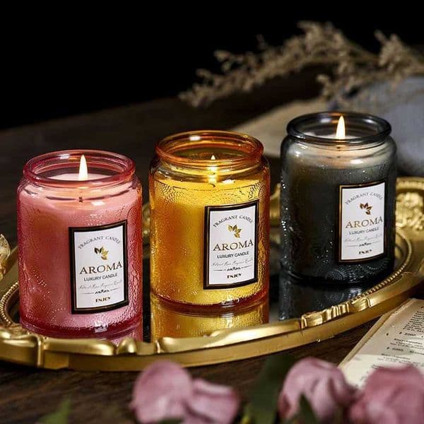 1PC Scented Candle Creative Embossed Glass Cup Smokeless Handmade Soy Wax Jar Candle Fragrance Gift Candle C260530