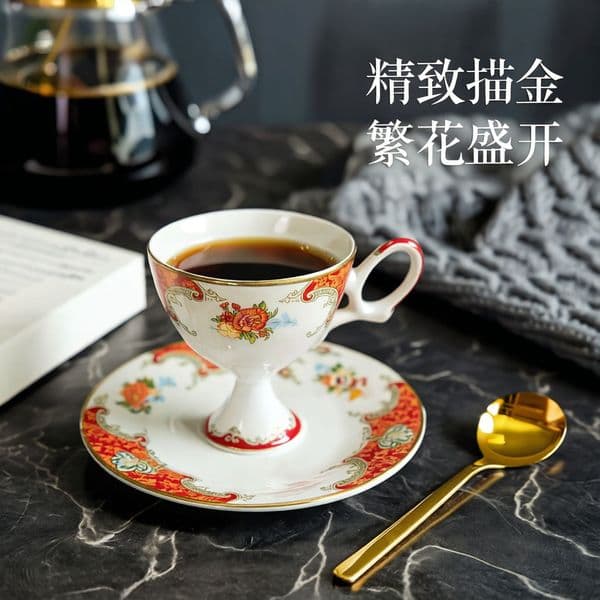 Goblet European bone china coffee cup ceramic cup and saucer set retro British high value afternoon teacup tea set