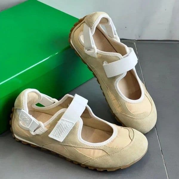 Womens men Flash Mary Jane Sneakers Soft suede lightweight nylon Designer Casual Shoes Adjustable Strap round toe ballet flat shoeAA
