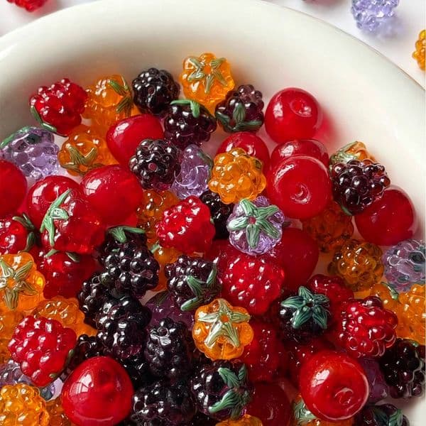 Vintage Inspired Handcrafted Glass Beads - Unique 3D Raspberry & Apple Shapes Perfect for DIY Accessories