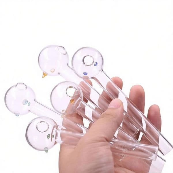 Straight Clear Travel 12cm mini Glass Oil Burner pipe Thick heady Big 30mm Ball Smoking Accessory Hand tube nails pipes with colorful balance dot