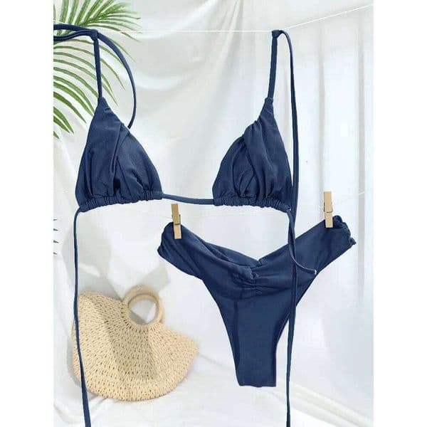 Sexy Folds Bikini Set Solid Micro Bikinis Women Swimsuit Female Triangle Swimwear Beach Wear Bathing Suit 26L0530