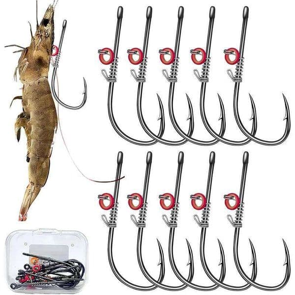 10 Pcs Hooks Live Shrimp Fixed Hook Carbon Steel Barbed with Holes 2/3/4 Catfish Bass Fishing Gear Lure S260529
