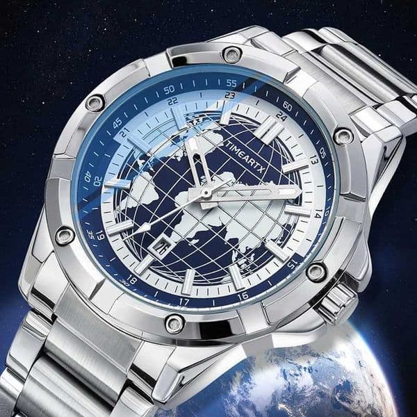 TIMEARTX Mens Watch Fashion Map Design Quartz Watch Luminous Auto Date High-Quality Watch Gift for BoyfriendR260530