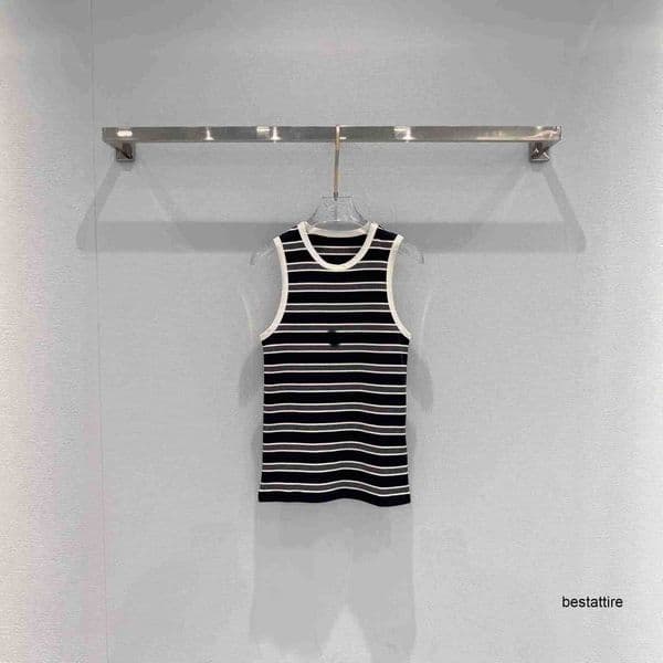 Designer Nanyou high-end fashion women's clothing YS brand 2026 summer blue, white, and gray striped sleeveless vest SC5U