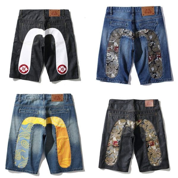 AAA+ Mirror quality Evisjeans M-shaped Embroidery short jeans Straight Tube Wide Leg Pants Hip Hop Y2k Edge Street size 28-40 Comfortable fabric classic