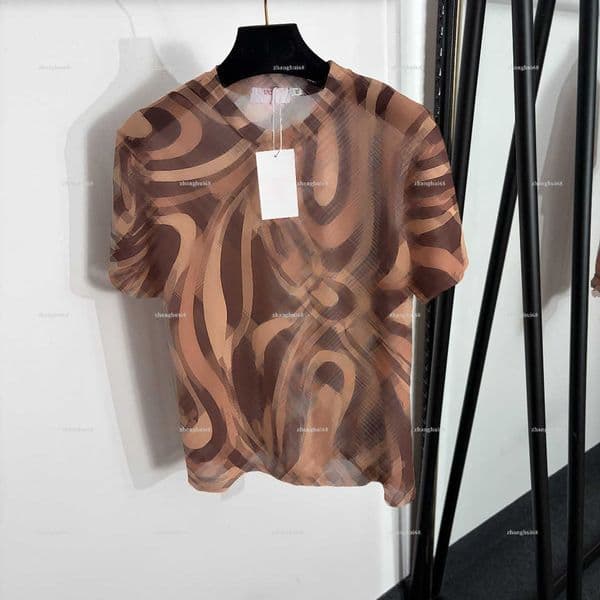 Fashion women top Summer lady short-sleeve women designer clothes color blocked printed mesh short sleeved T-shirt A1650X14N033