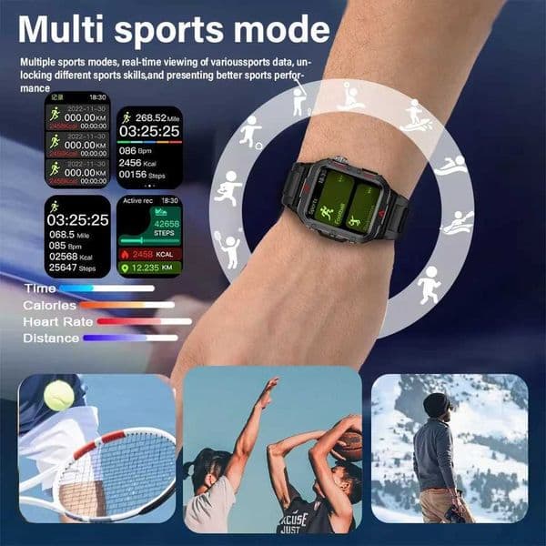 LAXASFIT New Mens Smart Watch LED Flashlight Outdoor Sports Smart Watch Wristwatch Health Monitoring Smart WatchJ260530