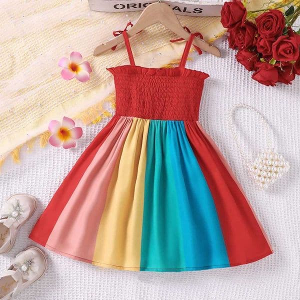 New girls summer vacation style colorful camisole dress M260529