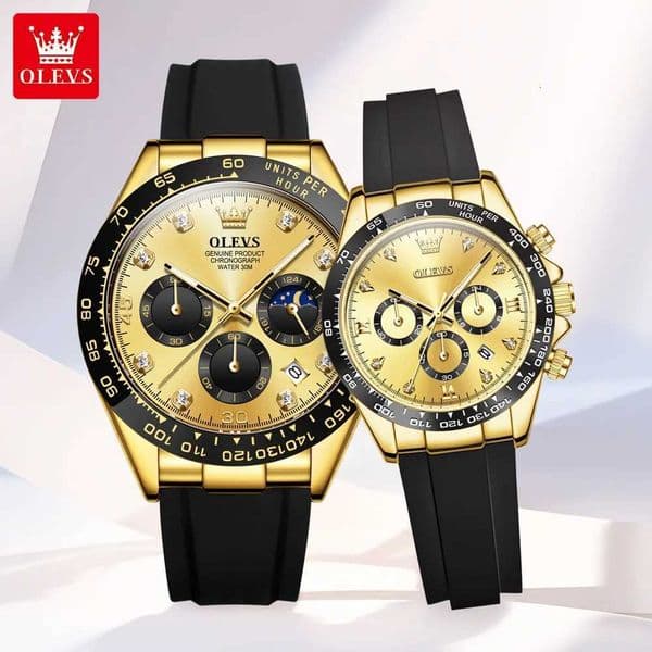 OLEVS Luxury Brand Original Quartz Couple Watch Elegant Silicone Strap Chronograph Multifunction Lovers Wristwatch for Men WomenR260530