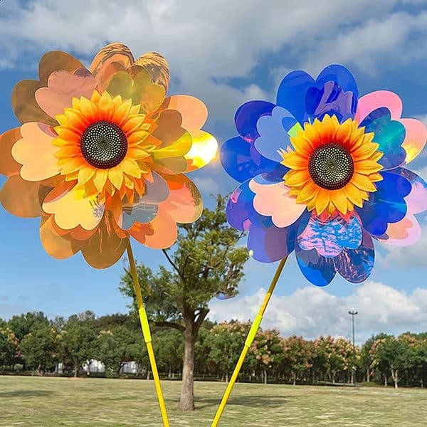 1 Set Outdoor Garden Decor Double Layered Sunflower Windmill Rotating Wind Spinner Stake Standing Lawn Flower Pinwheel 260529