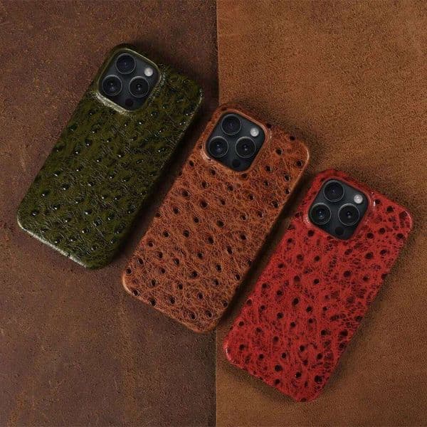 Ostrich Genuine Leather Case For iphone 16 Pro Max 15pro 14 13 12 11 XR XSMAX SE4 Luxury Real Cowhide Back Cover Coque Shell J260530