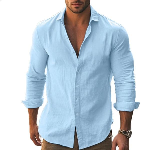 Shirt Men Cotton Linen Hawaiian Shirts Long Sleeve Placket Button Down Tops Breathable Spring Summer Mens Shirt 260530