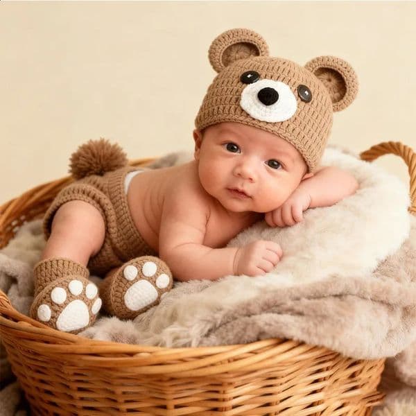 3pcs/sets born Pography Props Crochet Bear Baby Outfit Set Knitted Hat Shorts Booties Infant Po Shoot Costume Clothes 260529