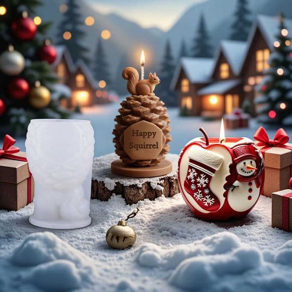 Christmas Silicone Candle Mold Santa Claus Squirre Pinecone Bell Gift Aromatherapy Soap Ornament Gypsum Christmas Gifts C260530
