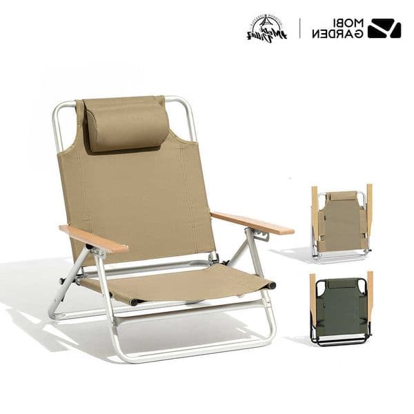 MOBI GARDEN Camping Adjustable Low Recliner Portable Outdoor Leisure Chair with Aluminum Alloy Backrest Beach Chair H260530