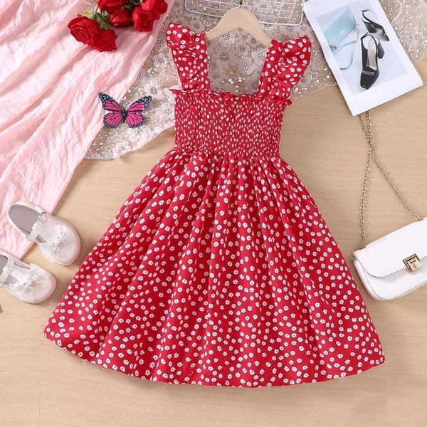 Girls summer vacation style small floral lotus leaf suspender dress casual dress M260529