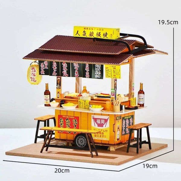 OUZEY DIY Wooden Japanese Yatai Ramen Casa Dollhouse Miniature Model Kit Villa with Furniture for Friends Birthday Gift W260530