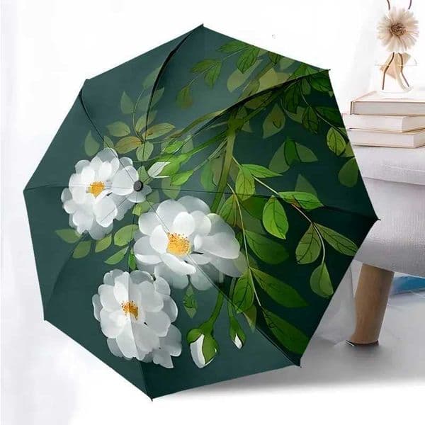 Flower Pattern Folding Umbrella Fashion Auto-Open 8 Iron Ribs Plastic Handle Foldable Sunshade Perfect Christmas GiftsJ260530