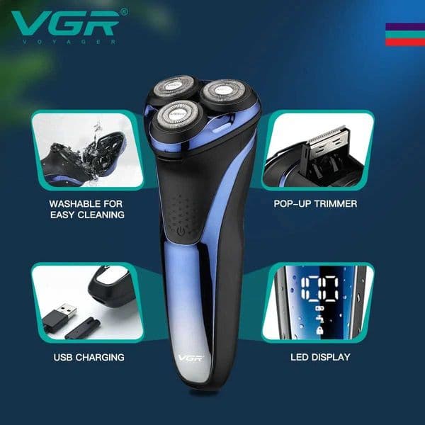 VGR Electric Shaver Professional Razor Waterproof Beard Trimmer Rotary 3D Floating Shaving Rechargeable Electric for Men V-306J260530