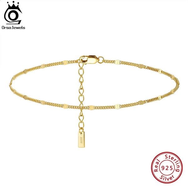 ORSA JEWELS 14K Gold 12mm Italian Cuban Chain Anklet for Women 925 Sterling Silver Fine Summer Beach Foot Bracelet Anklets SA43 260528