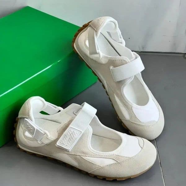 Womens men Flash Mary Jane Sneakers Soft suede lightweight nylon Designer Casual Shoes Adjustable Strap round toe ballet flat shoes